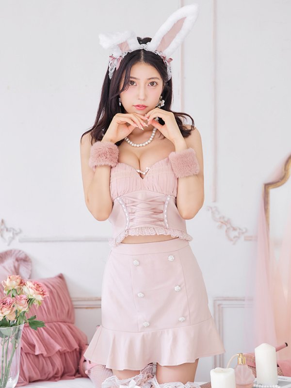 画像2: 【SALE!!】【即日発送！】【ハロウィン】 レースアップ バニーセットアップ 【コスプレ7点セット】 【XS-Mサイズ/1カラー】[OF04] (2)