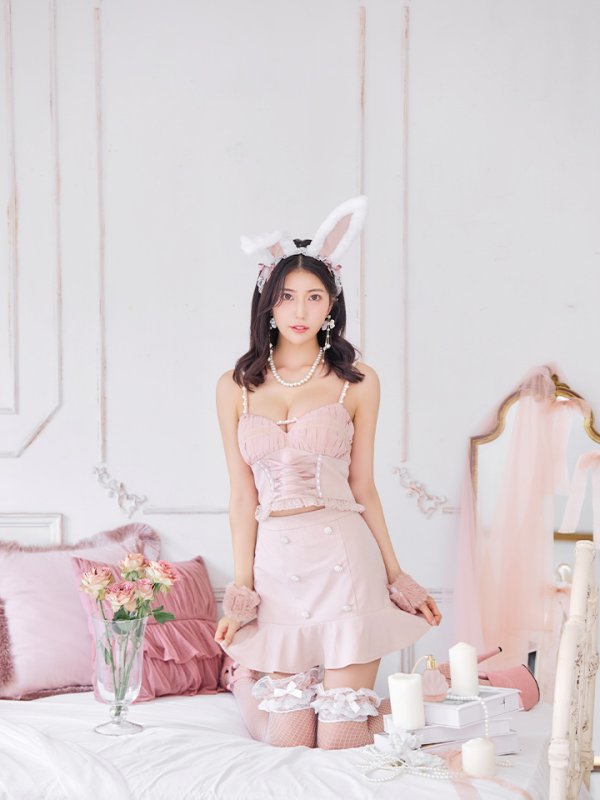 画像8: 【SALE!!】【即日発送！】【ハロウィン】 レースアップ バニーセットアップ 【コスプレ7点セット】 【XS-Mサイズ/1カラー】[OF04] (8)