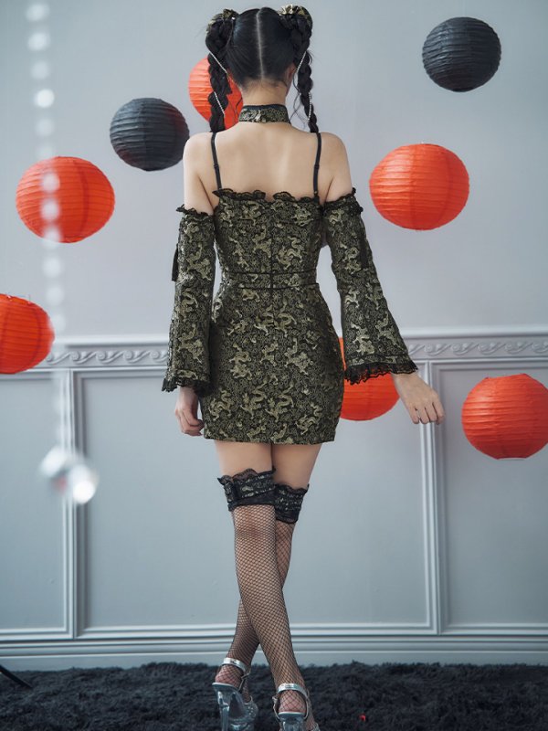 画像35: 【ハロウィン】ベルスリーブチャイナセットアップ 【コスプレ5点セット】【XS-Mサイズ/1カラー】オフショルチャイナワンピース 【コスプレ6点セット】 【XS-Lサイズ/3カラー】(SE01YN)[YMT] (35)