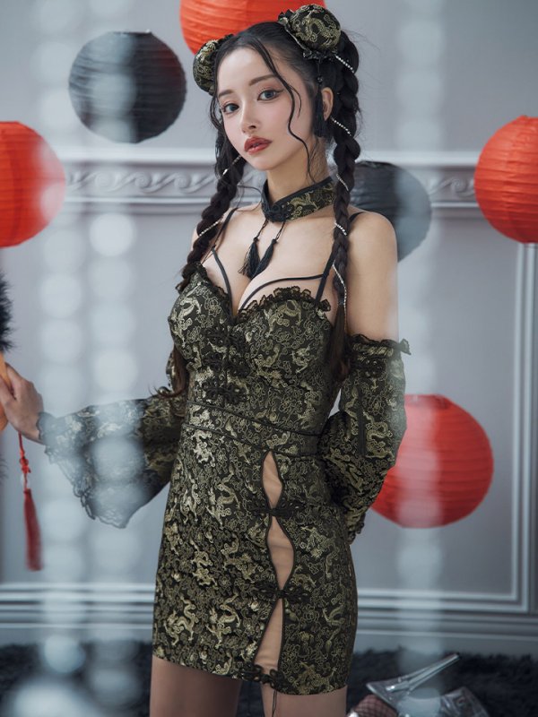 画像10: 【即日発送！】【ハロウィン】 オフショルチャイナワンピース 【コスプレ6点セット】 【XS-Lサイズ/3カラー】(SE01YN)[YMT] (10)