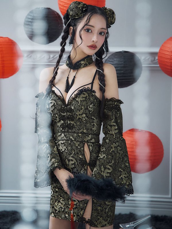 画像11: 【即日発送！】【ハロウィン】 オフショルチャイナワンピース 【コスプレ6点セット】 【XS-Lサイズ/3カラー】(SE01YN)[YMT] (11)