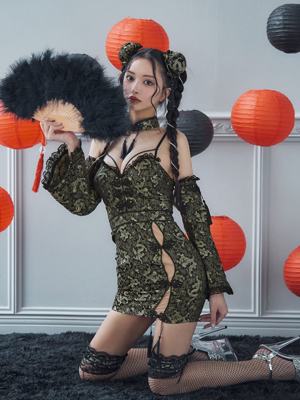 画像12: 【即日発送！】【ハロウィン】 オフショルチャイナワンピース 【コスプレ6点セット】 【XS-Lサイズ/3カラー】(SE01YN)[YMT] (12)