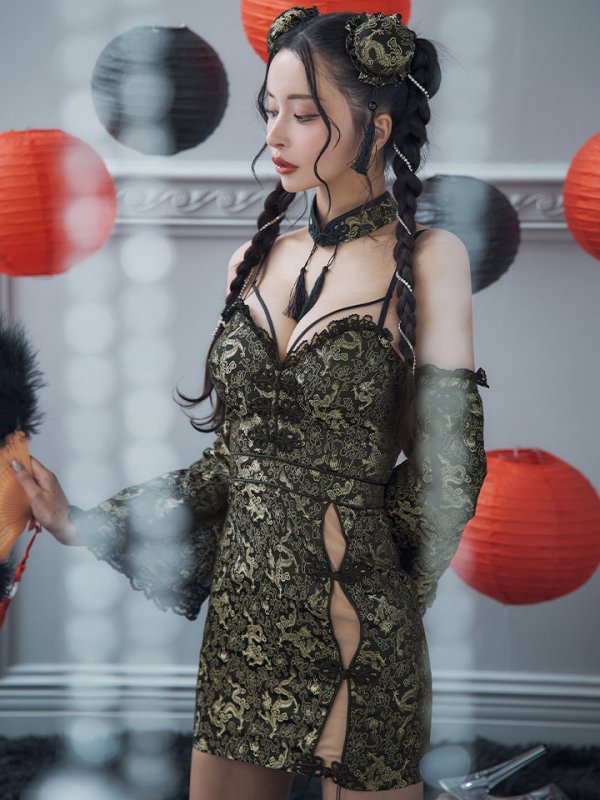 画像15: 【即日発送！】【ハロウィン】 オフショルチャイナワンピース 【コスプレ6点セット】 【XS-Lサイズ/3カラー】(SE01YN)[YMT] (15)