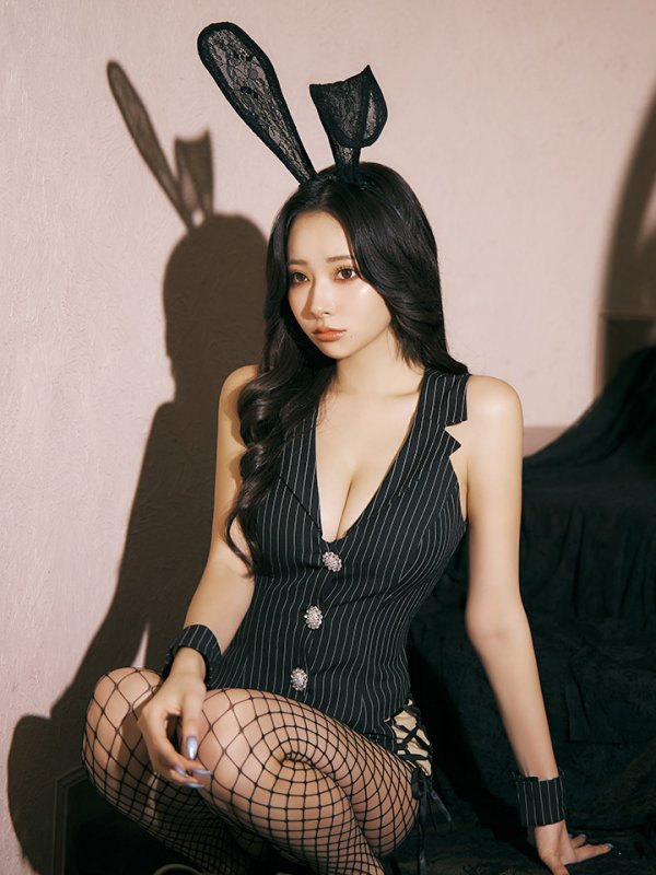 画像6: 【即日発送】【ハロウィン】 ストライプバニーセットアップ 【コスプレ6点セット】 【XS-Mサイズ/1カラー】[OF01] (6)