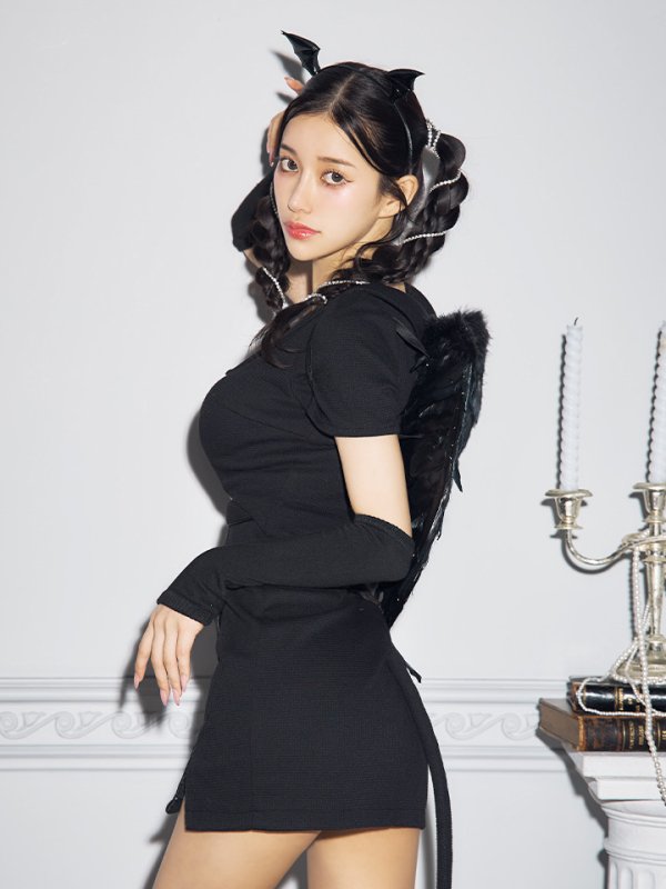 画像10: 【SALE!!】【即日発送！】【ハロウィン】アームカバー付きデビルミニワンピ 【コスプレ5点セット】【XS-Lサイズ/1カラー】[OF04-H] (10)