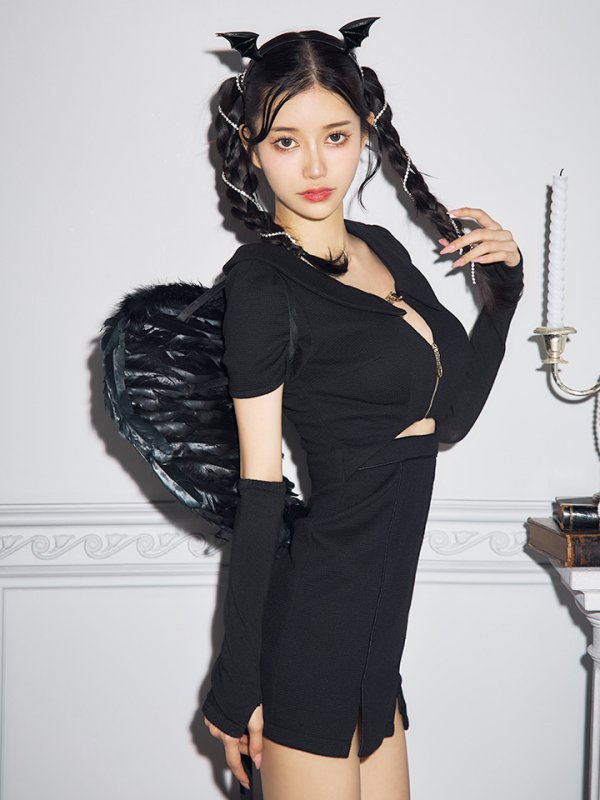 画像13: 【SALE!!】【即日発送！】【ハロウィン】アームカバー付きデビルミニワンピ 【コスプレ5点セット】【XS-Lサイズ/1カラー】[OF04-H] (13)