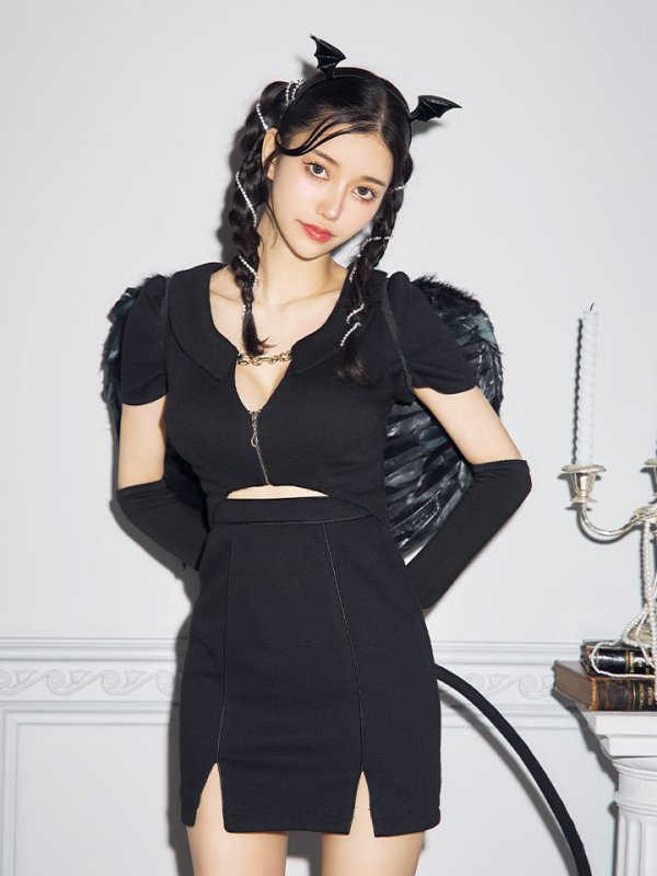 画像15: 【SALE!!】【即日発送！】【ハロウィン】アームカバー付きデビルミニワンピ 【コスプレ5点セット】【XS-Lサイズ/1カラー】[OF04-H] (15)