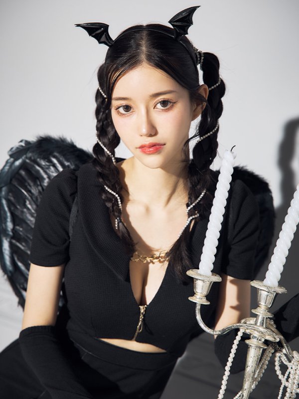 画像3: 【SALE!!】【即日発送！】【ハロウィン】アームカバー付きデビルミニワンピ 【コスプレ5点セット】【XS-Lサイズ/1カラー】[OF04-H] (3)