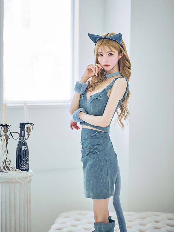 画像11: 【即日発送！】【ハロウィン】 キャットデニムセットアップ 【コスプレ6点セット】 【XS-Lサイズ/1カラー】[YMT] (11)