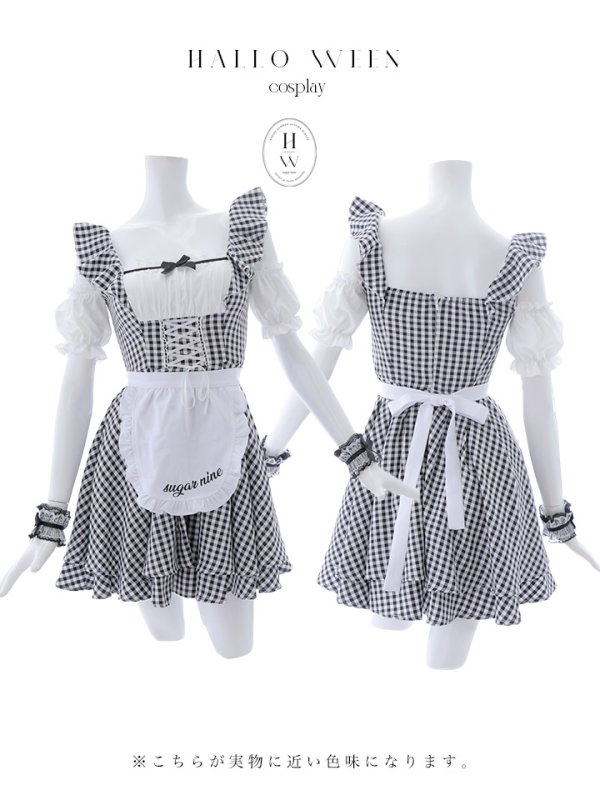 画像20: 【SALE!!】【即日発送！】【ハロウィン】ギンガムチェックメイドワンピース 【コスプレ5点セット】[OF04] (20)
