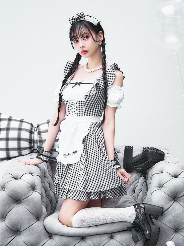 画像11: 【SALE!!】【即日発送！】【ハロウィン】ギンガムチェックメイドワンピース 【コスプレ5点セット】[OF04] (11)