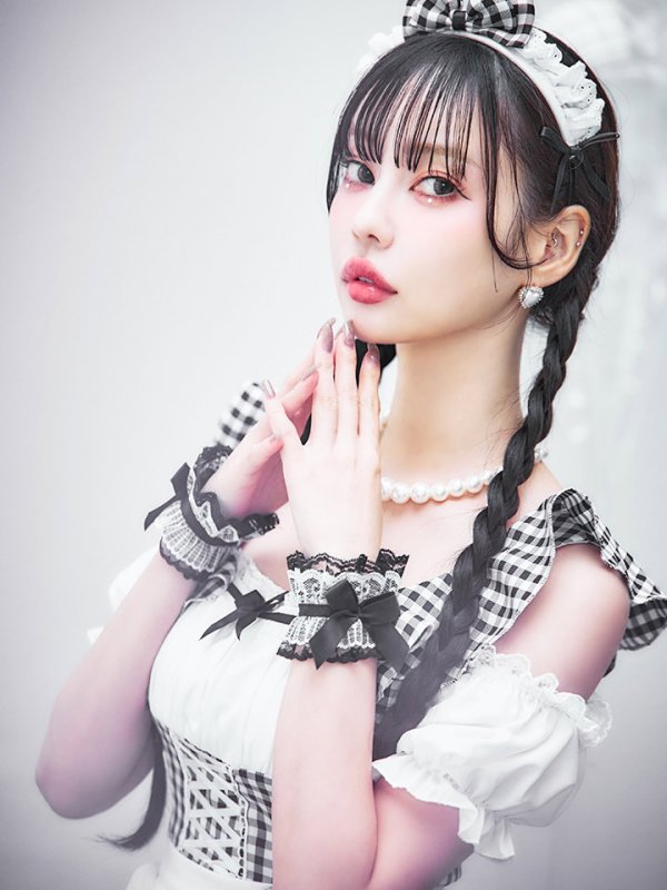 画像12: 【SALE!!】【即日発送！】【ハロウィン】ギンガムチェックメイドワンピース 【コスプレ5点セット】[OF04] (12)