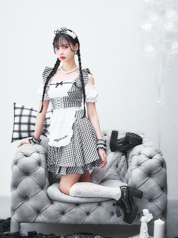 画像13: 【SALE!!】【即日発送！】【ハロウィン】ギンガムチェックメイドワンピース 【コスプレ5点セット】[OF04] (13)