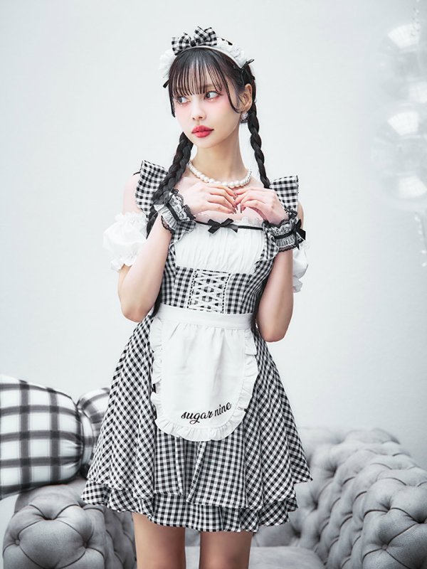 画像14: 【SALE!!】【即日発送！】【ハロウィン】ギンガムチェックメイドワンピース 【コスプレ5点セット】[OF04] (14)