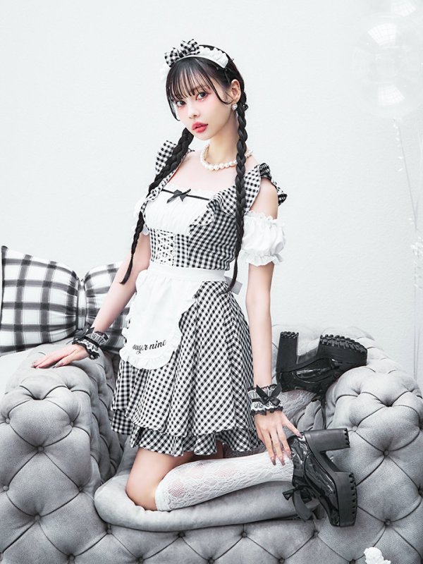 画像15: 【SALE!!】【即日発送！】【ハロウィン】ギンガムチェックメイドワンピース 【コスプレ5点セット】[OF04] (15)