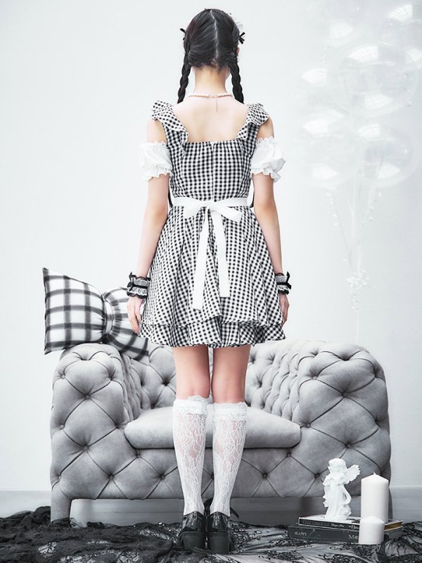 画像17: 【SALE!!】【即日発送！】【ハロウィン】ギンガムチェックメイドワンピース 【コスプレ5点セット】[OF04] (17)