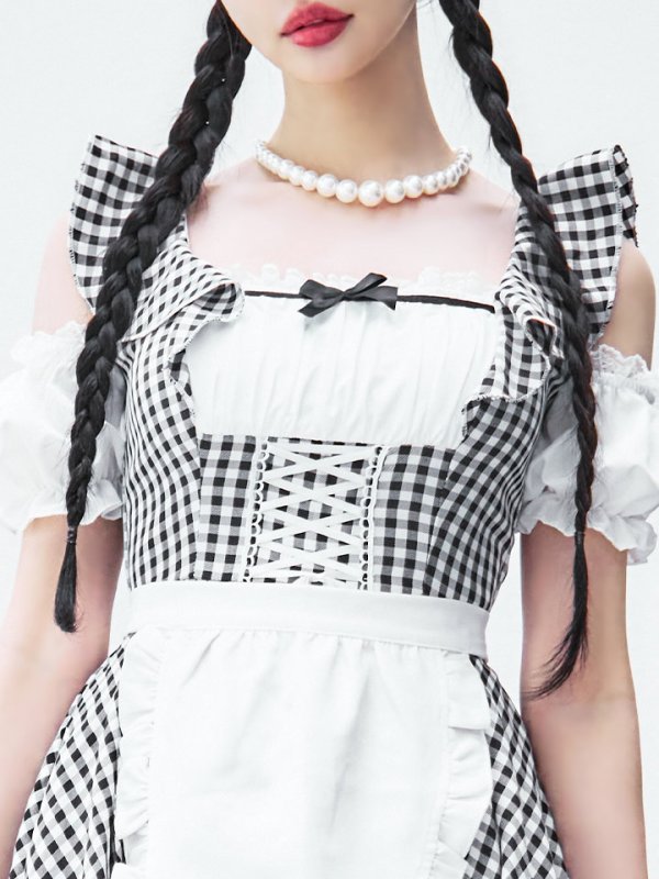 画像18: 【SALE!!】【即日発送！】【ハロウィン】ギンガムチェックメイドワンピース 【コスプレ5点セット】[OF04] (18)