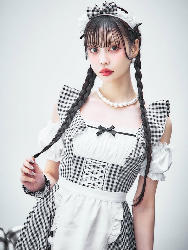 画像6: 【SALE!!】【即日発送！】【ハロウィン】ギンガムチェックメイドワンピース 【コスプレ5点セット】[OF04] (6)