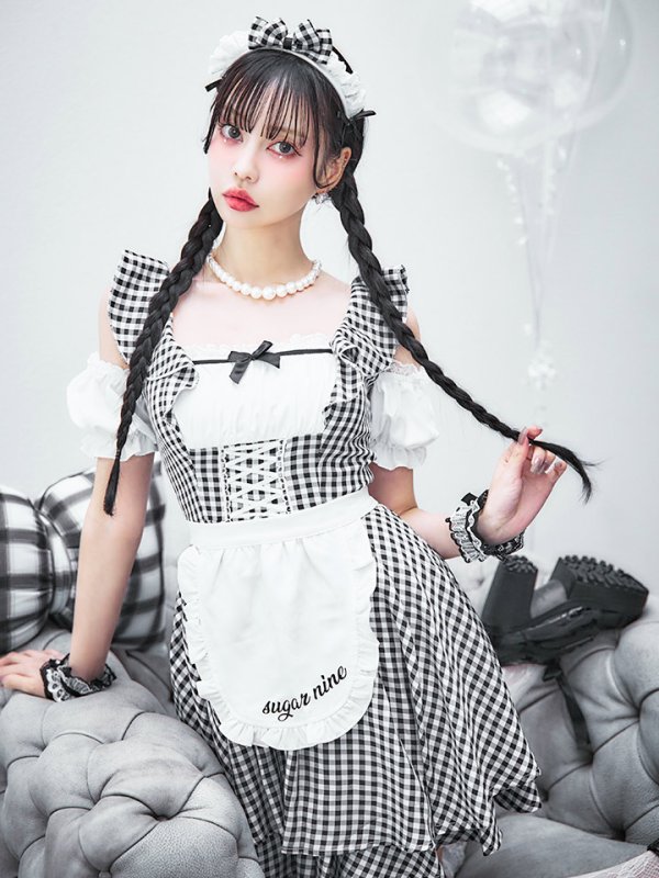 画像9: 【SALE!!】【即日発送！】【ハロウィン】ギンガムチェックメイドワンピース 【コスプレ5点セット】[OF04] (9)