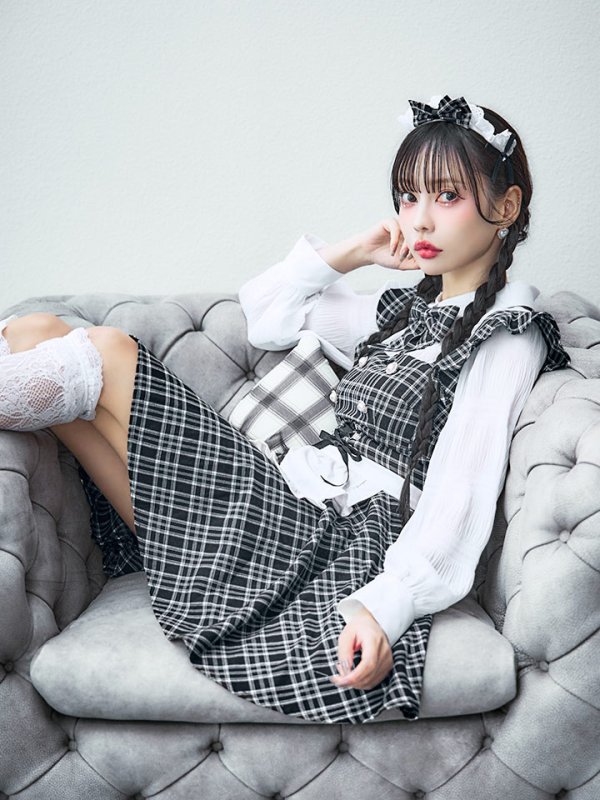 画像13: 【即日発送！】【ハロウィン】ブラックチェックメイドワンピース 【コスプレ5点セット】[YMT] (13)