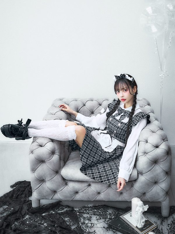 画像17: 【即日発送！】【ハロウィン】ブラックチェックメイドワンピース 【コスプレ5点セット】[YMT] (17)