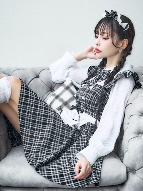 画像19: 【即日発送！】【ハロウィン】ブラックチェックメイドワンピース 【コスプレ5点セット】[YMT] (19)