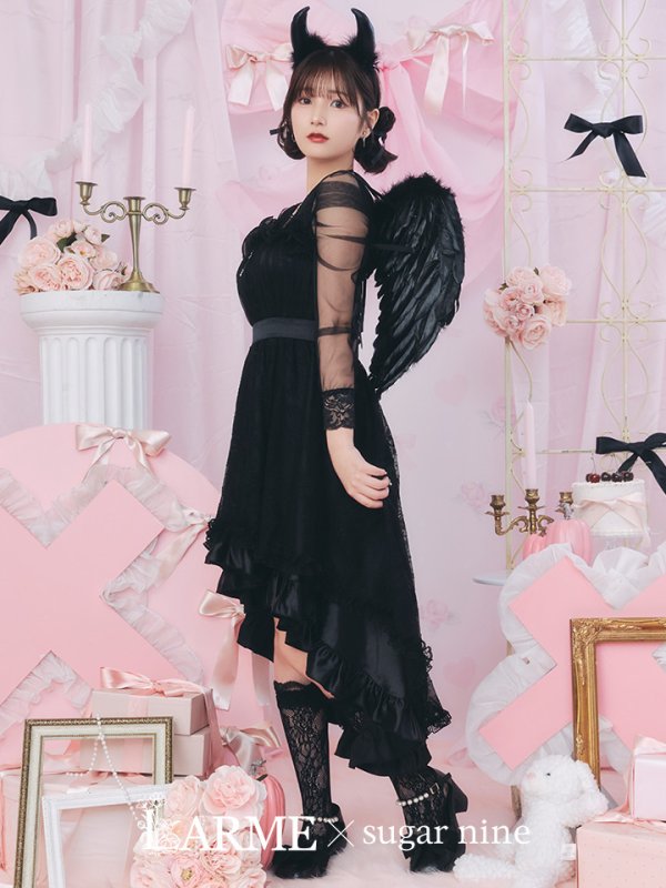 画像2: 【即日発送！】【ハロウィン】ショートインロングデビルワンピース 【コスプレ4点セット】[HC03-H] (2)