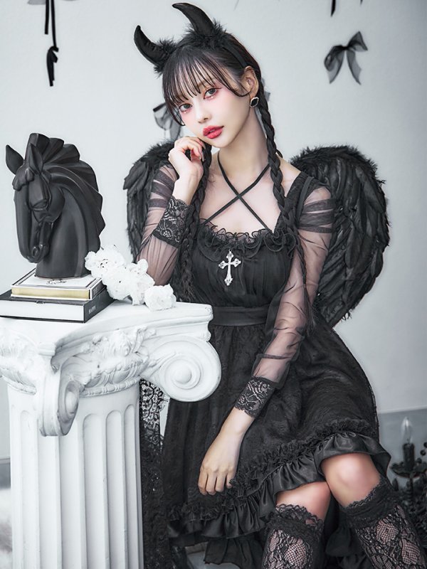 画像2: 【即日発送！】【ハロウィン】ショートインロングデビルワンピース 【コスプレ4点セット】[OF04-H] (2)