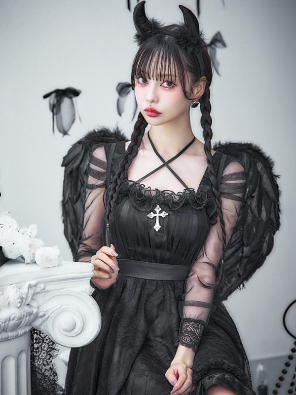 画像3: 【即日発送！】【ハロウィン】ショートインロングデビルワンピース 【コスプレ4点セット】[OF04-H] (3)