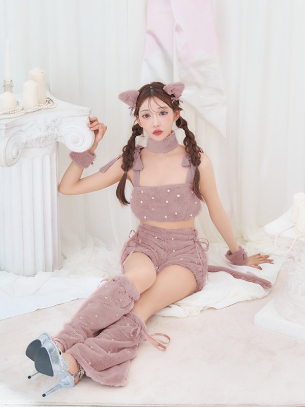 画像7: 【即日発送】【ハロウィン】 もこもこキャットリボンセットアップ 【コスプレ6点セット】 【Fサイズ/3カラー】[OF01] (7)