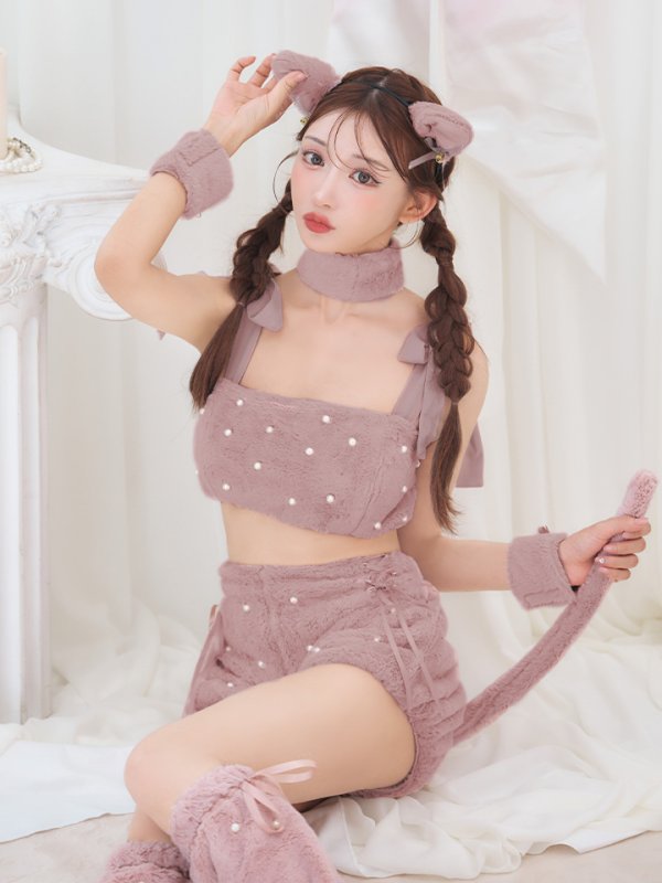 画像8: 【即日発送】【ハロウィン】 もこもこキャットリボンセットアップ 【コスプレ6点セット】 【Fサイズ/3カラー】[OF01] (8)