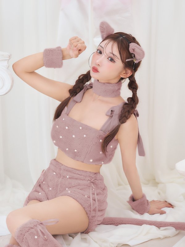 画像9: 【即日発送】【ハロウィン】 もこもこキャットリボンセットアップ 【コスプレ6点セット】 【Fサイズ/3カラー】[OF01] (9)