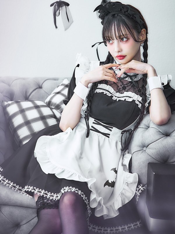 画像2: 【即日発送！】【ハロウィン】クラシックメイドワンピース 【コスプレ5点セット】[HC03] (2)