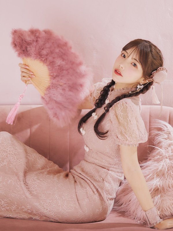 画像2: 【SALE!!】【ハロウィン】チャイナレースタイトワンピース 【コスプレ3点セット】 【S-Lサイズ/2カラー】(SE01YN)[OF01] (2)