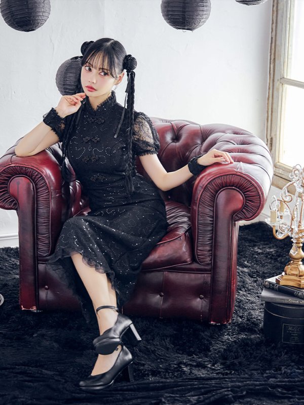 画像2: 【SALE!!】【ハロウィン】チャイナレースタイトワンピース 【コスプレ3点セット】 【S-Lサイズ/2カラー】(SE01YN)[OF01] (2)