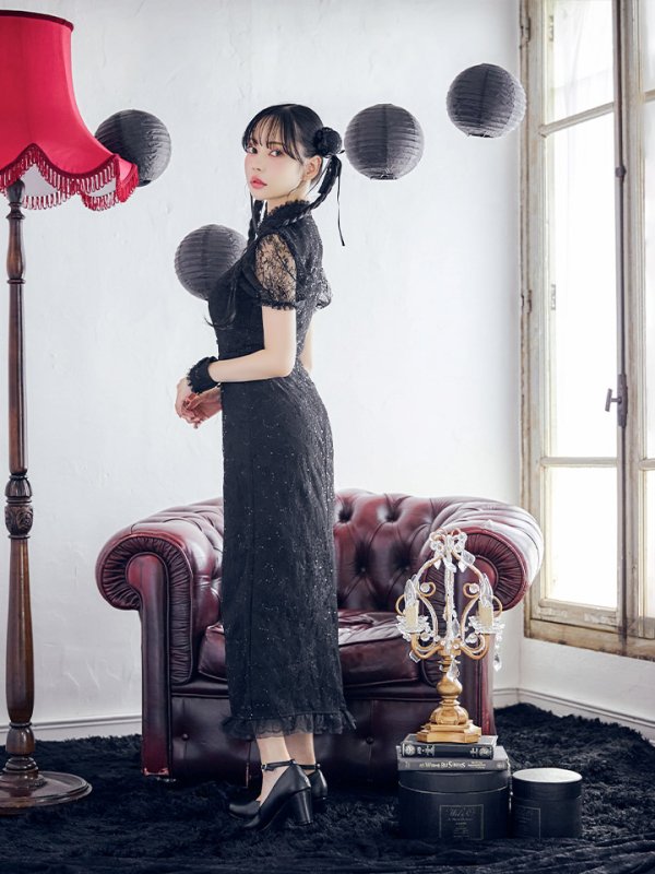 画像4: 【SALE!!】【ハロウィン】チャイナレースタイトワンピース 【コスプレ3点セット】 【S-Lサイズ/2カラー】(SE01YN)[OF01] (4)