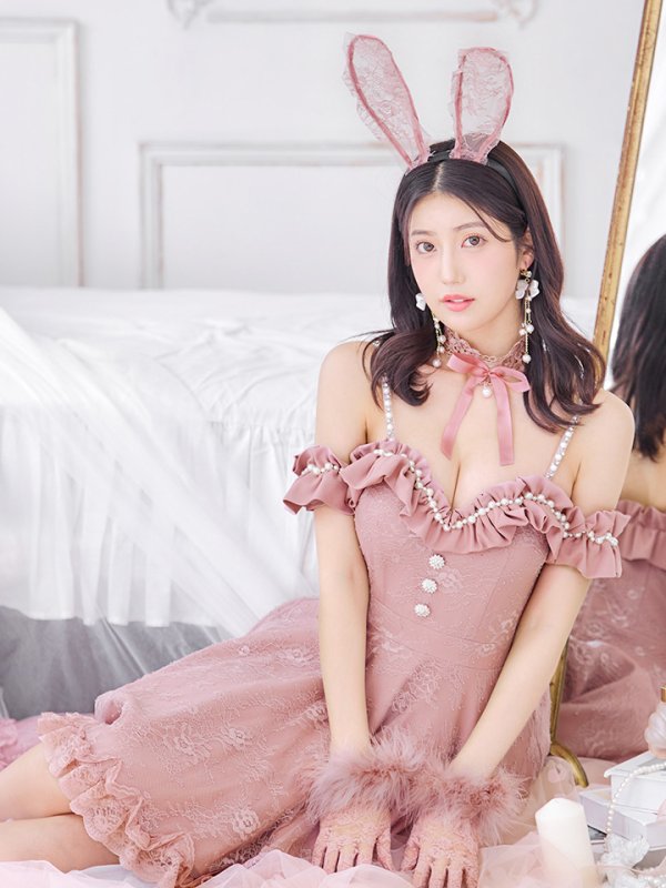 画像2: 【SALE!!】【即日発送！】【ハロウィン】 バニーショートインロングワンピース 【コスプレ5点セット】【XS-XLサイズ/2カラー】[OF04] (2)