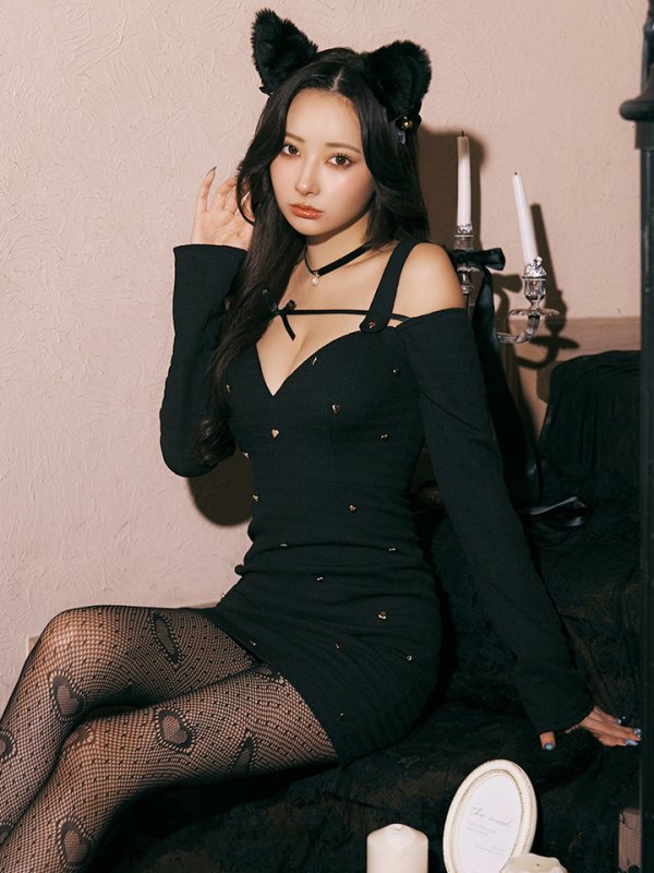 画像2: 【即日発送！】【ハロウィン】 黒猫ワンピース 【コスプレ4点セット】 【XS-XLサイズ/２カラー】[OF04] (2)