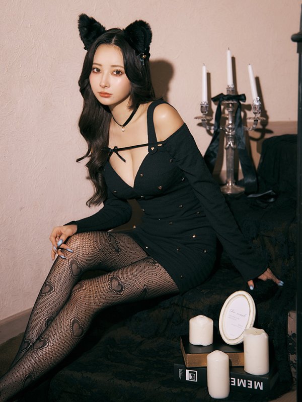 画像8: 【即日発送！】【ハロウィン】 黒猫ワンピース 【コスプレ4点セット】 【XS-XLサイズ/２カラー】[OF04] (8)