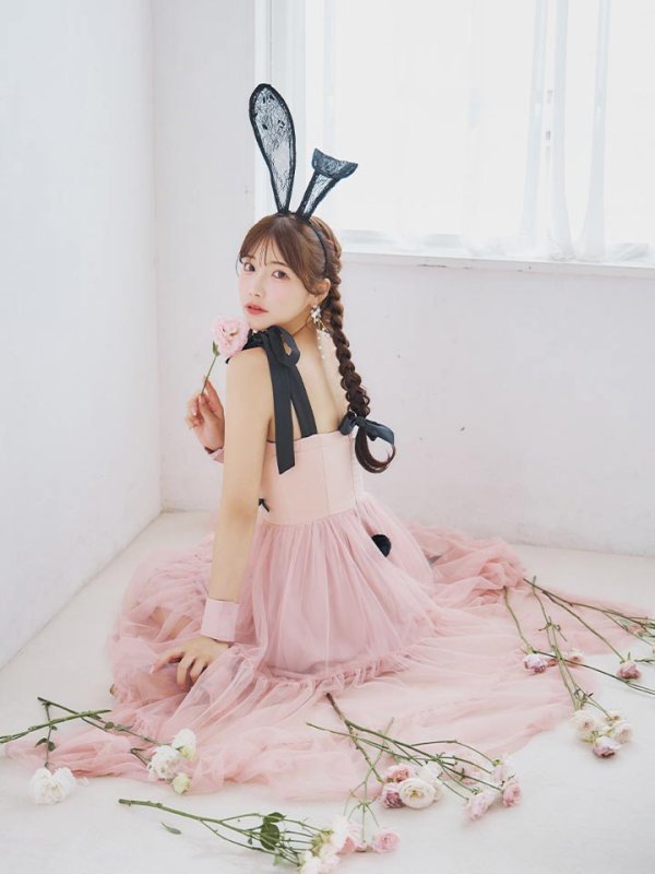 画像2: 【即日発送！】【ハロウィン】バニーリボンチュールワンピース 【コスプレ4点セット】 【S-Lサイズ/1カラー】[YMT] (2)