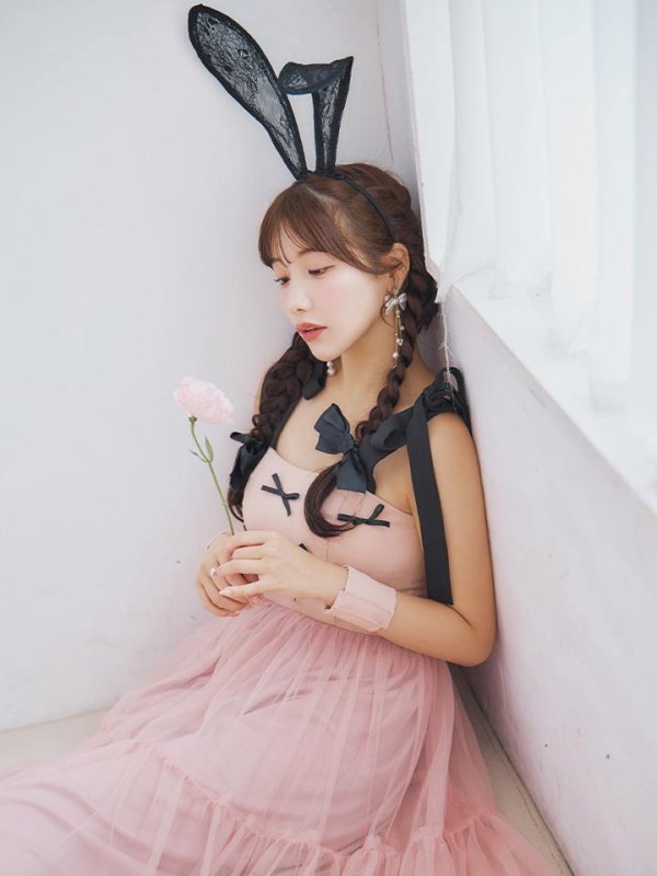 画像7: 【即日発送！】【ハロウィン】バニーリボンチュールワンピース 【コスプレ4点セット】 【S-Lサイズ/1カラー】[YMT] (7)