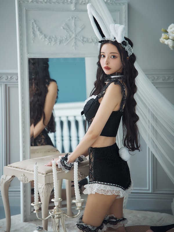 画像12: 【SALE!!】【即日発送！】【ハロウィン】 総レースバニーフリルセットアップ【コスプレ7点セット】【XS-Lサイズ/3カラー】[OF04] (12)