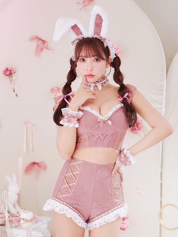 画像2: 【SALE!!】【即日発送！】【ハロウィン】 総レースバニーフリルセットアップ【コスプレ7点セット】【XS-Lサイズ/3カラー】[OF04] (2)