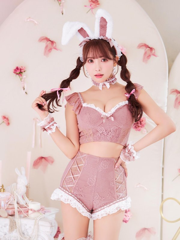 画像8: 【SALE!!】【即日発送！】【ハロウィン】 総レースバニーフリルセットアップ【コスプレ7点セット】【XS-Lサイズ/3カラー】[OF04] (8)