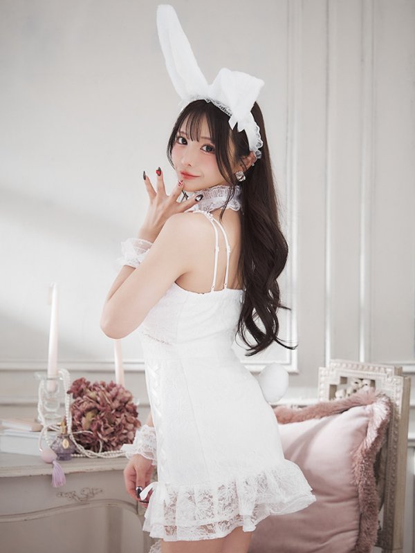 画像8: 【SALE!!】【即日発送！】【ハロウィン】 総レースバニーミニマーメイドワンピ【コスプレ6点セット】【XS-Lサイズ/3カラー】[OF04] (8)