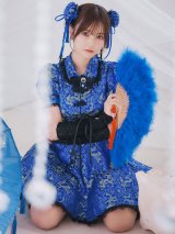 【美品】JEWELS パステルチャイナミニ　セットアップ　ペールブルー Angel R/エンジェルアール】ホルターネック バストメッシュ