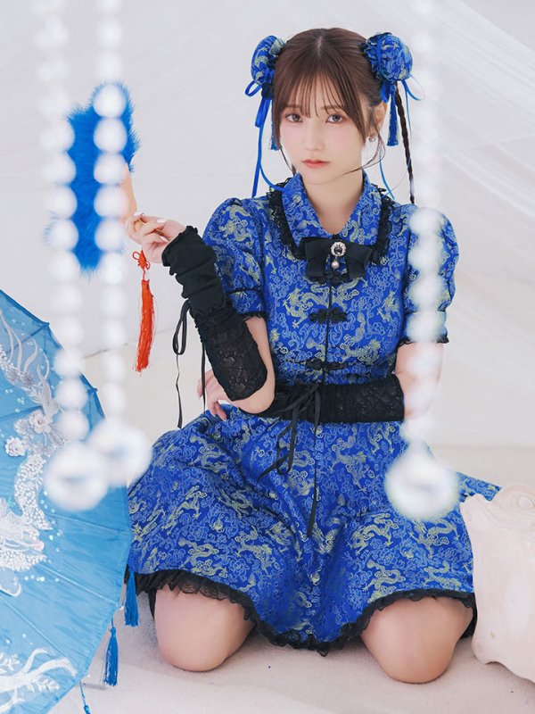 画像2: 【即日発送！】【ハロウィン】アームウォーマー付きフレアスカートチャイナ 【コスプレ5点セット】 【S-XLサイズ/２カラー】(SE01YN)[OF04] (2)