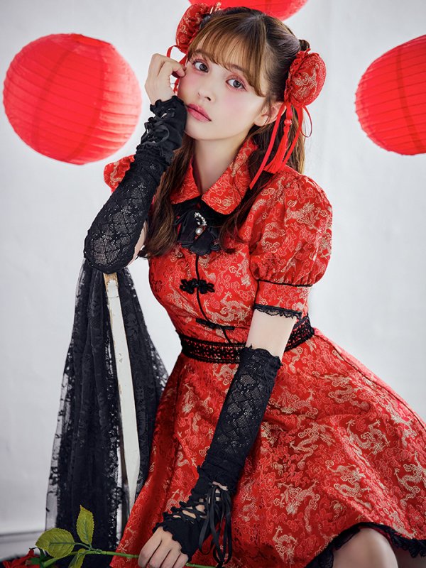 画像6: 【即日発送！】【ハロウィン】アームウォーマー付きフレアスカートチャイナ 【コスプレ5点セット】 【S-XLサイズ/２カラー】(SE01YN)[OF04] (6)