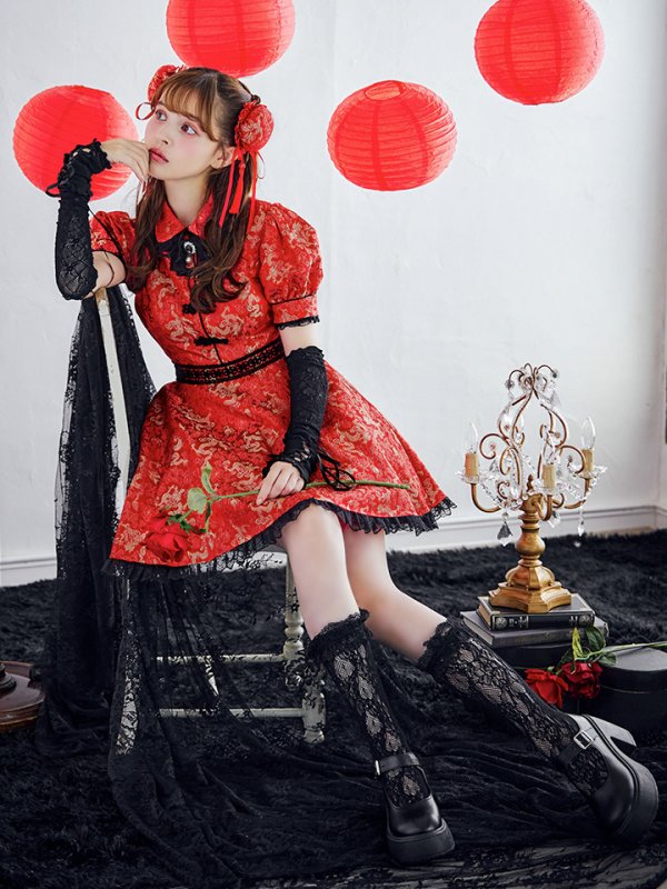 画像12: 【即日発送！】【ハロウィン】アームウォーマー付きフレアスカートチャイナ 【コスプレ5点セット】 【S-XLサイズ/２カラー】(SE01YN)[OF04] (12)