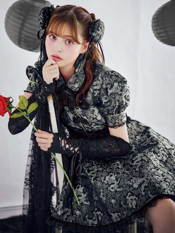 画像2: 【即日発送！】【ハロウィン】アームウォーマー付きフレアスカートチャイナ 【コスプレ5点セット】 【S-XLサイズ/２カラー】(SE01YN)[OF04] (2)